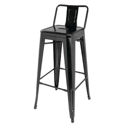 Bolero Bistro Steel High Stool with Backrest Black (4 Pack) dl882