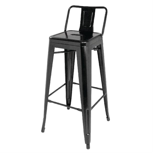 Bolero Bistro Steel High Stool with Backrest Black (4 Pack) dl882