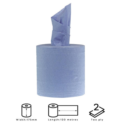 Jantex Centrefeed Blue Rolls 2-Ply 120m (6 Pack) dl921