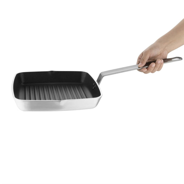 Vogue Aluminium Square Non-Stick Teflon Ribbed Skillet Pan 24cm dl942