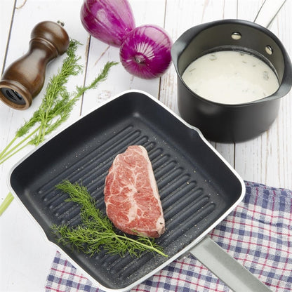 Vogue Aluminium Square Non-Stick Teflon Ribbed Skillet Pan 24cm dl942