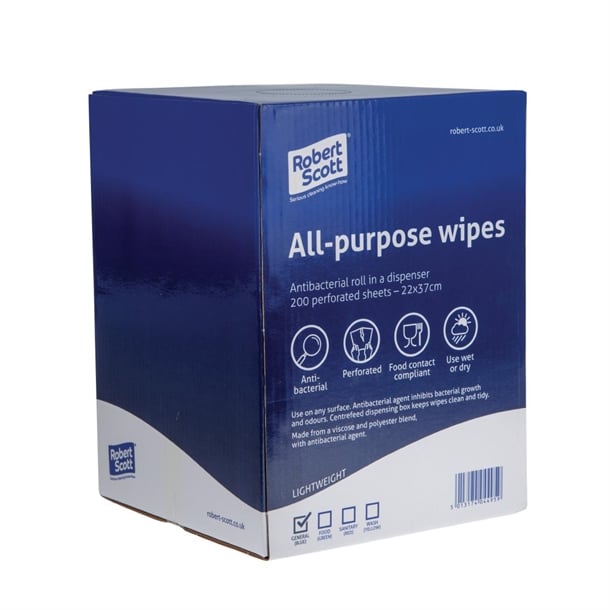 Robert Scott All-Purpose Antibacterial Cleaning Cloths Blue (200 Pack) dn843