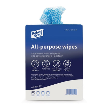 Robert Scott All-Purpose Antibacterial Cleaning Cloths Blue (200 Pack) dn843