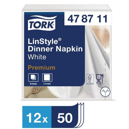 Tork LinStyle Dinner Napkins White 400x400mm (12 Pack) dp180