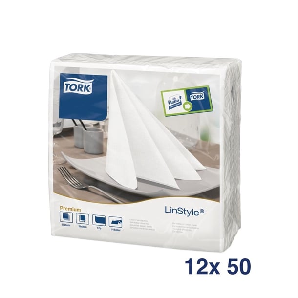 Tork LinStyle Dinner Napkins White 400x400mm (12 Pack) dp180