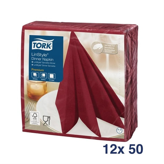 Tork Premium Linstyle Dinner Napkin Burgundy 40x40cm 1/4 Fold (600 Pack) dp183