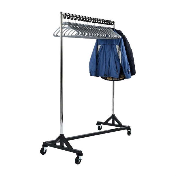 Black and Chrome Garment Rail with 20 Grey Hangers dp708