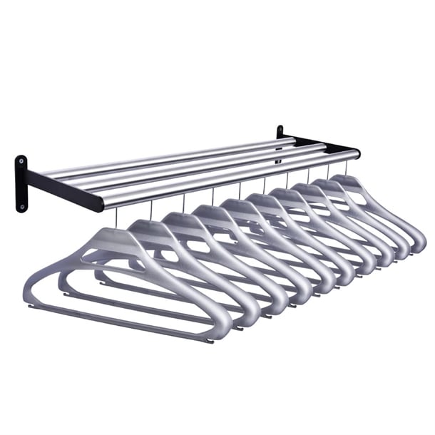 Wall Fixing Coat Rack with 10 Grey Hangers dp714