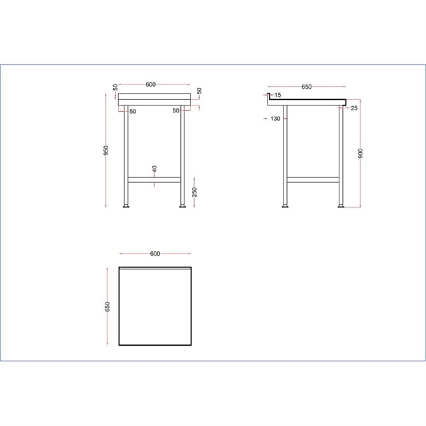 Vogue Stainless Steel Wall Table with Upstand 650(D)mm p_dr029