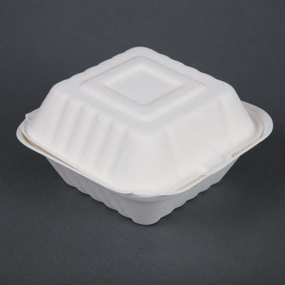 Fiesta Compostable Bagasse Burger Boxes with Side Ridges 153mm (500 Pack) dw246