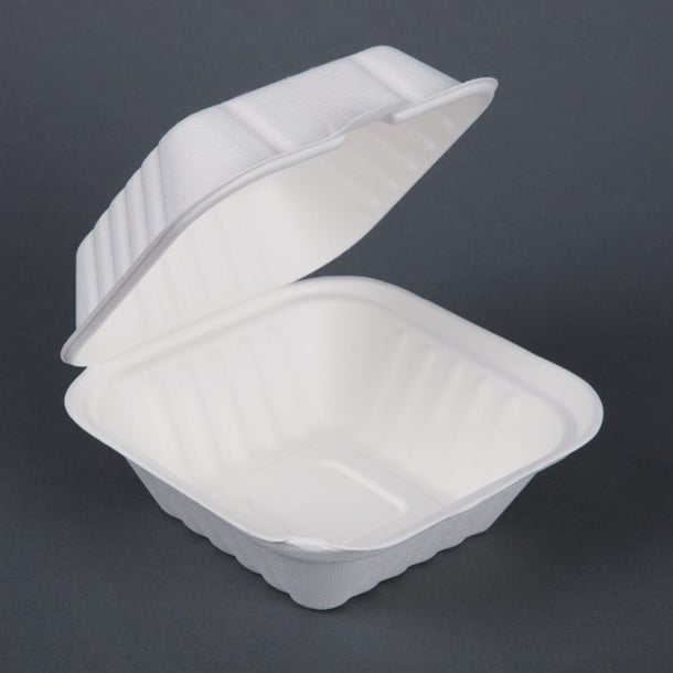 Fiesta Compostable Bagasse Burger Boxes with Side Ridges 153mm (500 Pack) dw246