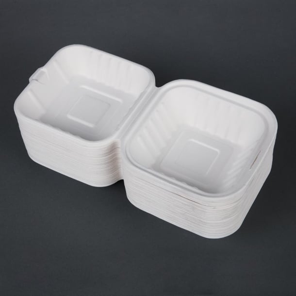 Fiesta Compostable Bagasse Burger Boxes with Side Ridges 153mm (500 Pack) dw246