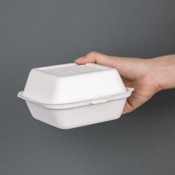 Fiesta Compostable Bagasse Burger Boxes with Bottom Ridges 157mm (500 Pack) dw247