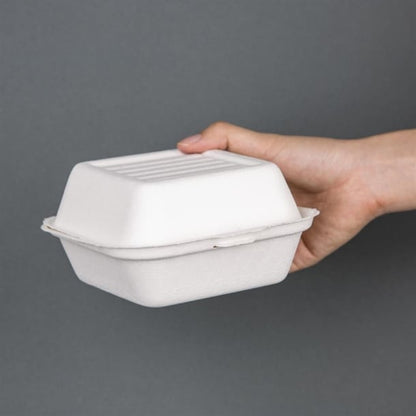 Fiesta Compostable Bagasse Burger Boxes with Bottom Ridges 157mm (500 Pack) dw247