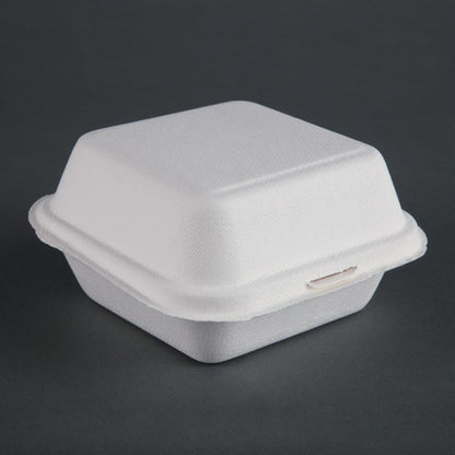 Fiesta Compostable Bagasse Burger Boxes with Bottom Ridges 157mm (500 Pack) dw247