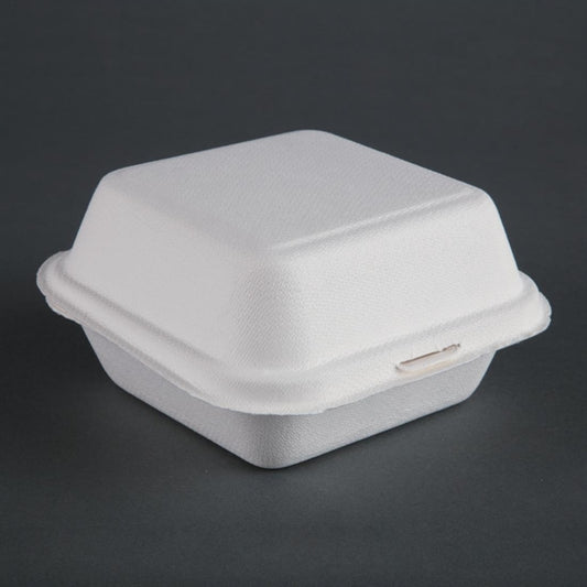 Fiesta Compostable Bagasse Burger Boxes with Bottom Ridges 157mm (500 Pack) dw247