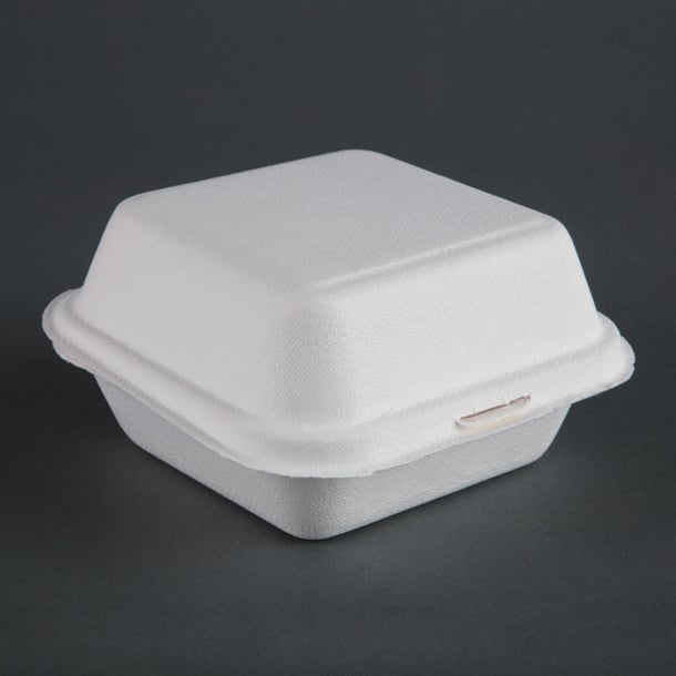 Fiesta Compostable Bagasse Burger Boxes with Bottom Ridges 157mm (500 Pack) dw247