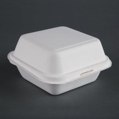 Fiesta Compostable Bagasse Burger Boxes with Bottom Ridges 157mm (500 Pack) dw247