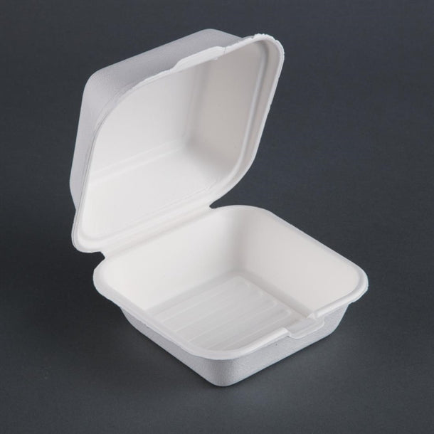 Fiesta Compostable Bagasse Burger Boxes with Bottom Ridges 157mm (500 Pack) dw247