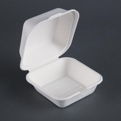 Fiesta Compostable Bagasse Burger Boxes with Bottom Ridges 157mm (500 Pack) dw247