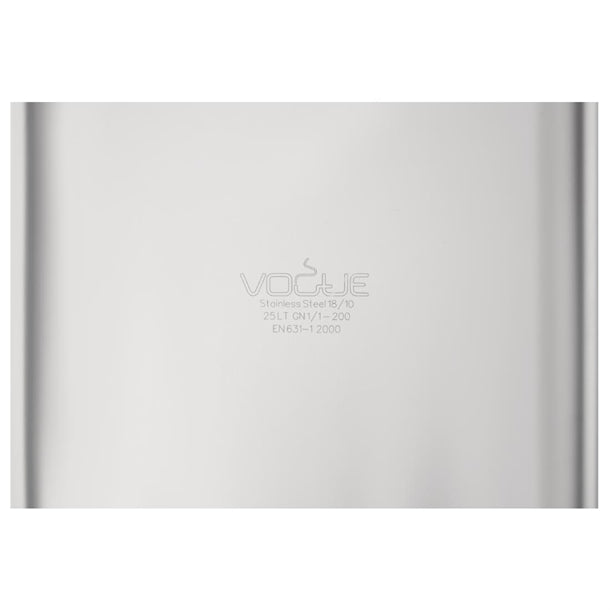 Vogue Heavy Duty Stainless Steel 1/1 Gastronorm Tray 200mm dw436