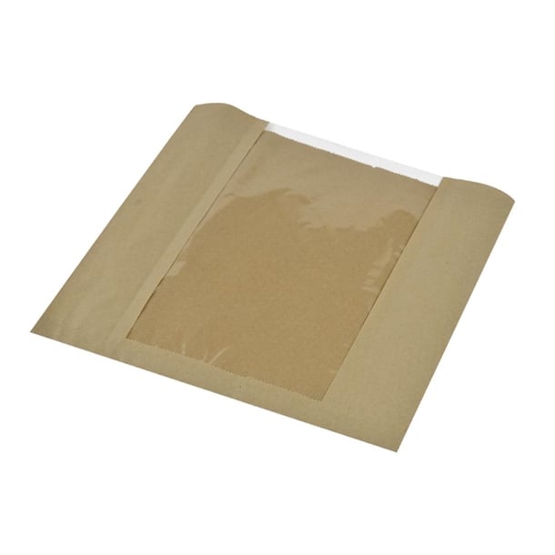 Vegware Compostable Kraft Sandwich Bags With PLA Window Large (1000 Pack) dw638