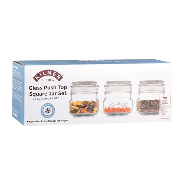 Kilner Square Push Top Jars 250ml (3 Pack) dx953