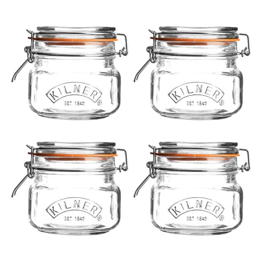 Kilner Square Clip Top Jar 0.5Ltr (4 Pack)     dx961