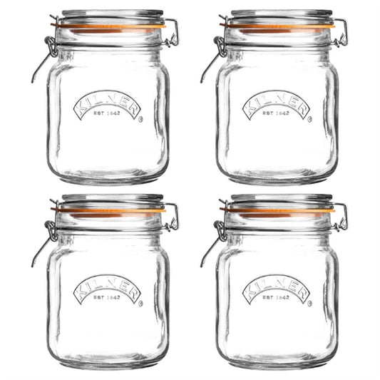 Kilner Square Clip Top Jar 1Ltr (4 Pack)                dx962