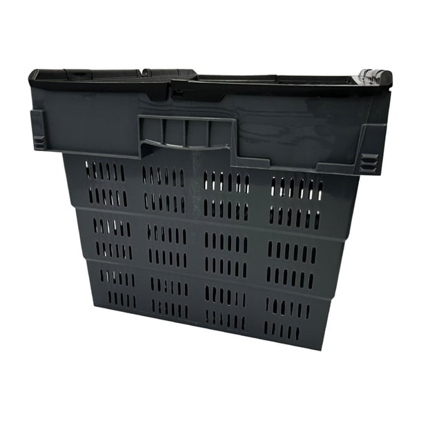 Vogue Perforated Plastic Transport Storage Crate with Attached Lid 600x400x320mm dx996