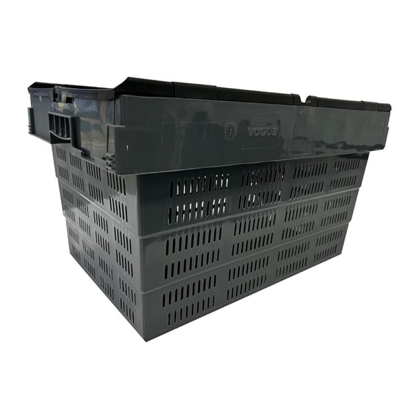 Vogue Perforated Plastic Transport Storage Crate with Attached Lid 600x400x320mm dx996