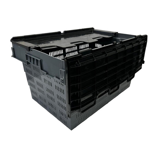 Vogue Perforated Plastic Transport Storage Crate with Attached Lid 600x400x320mm dx996