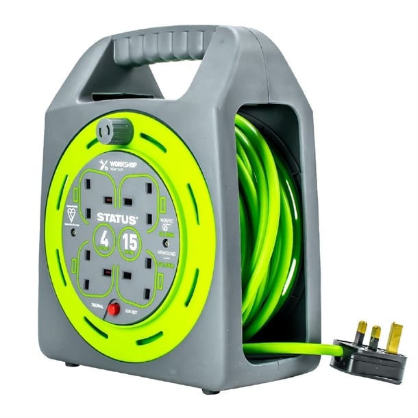 Status 4 Socket Handbag Cable Reel with Thermal Cut Out 13Amp 15m dz473