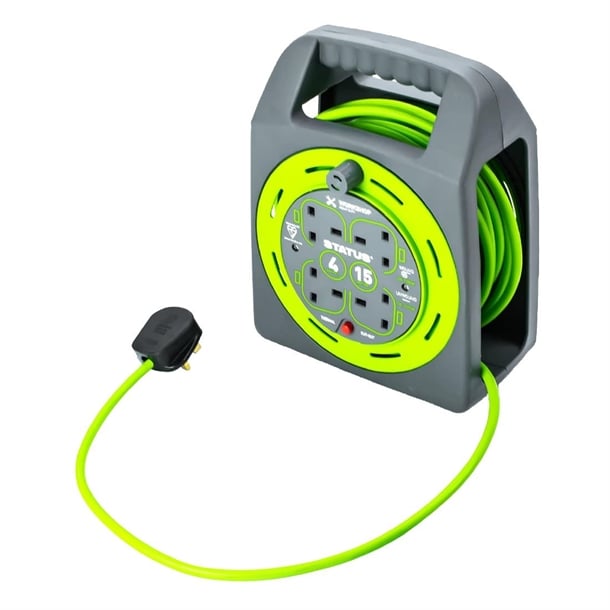Status 4 Socket Handbag Cable Reel with Thermal Cut Out 13Amp 15m dz473