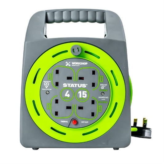 Status 4 Socket Handbag Cable Reel with Thermal Cut Out 13Amp 15m dz473