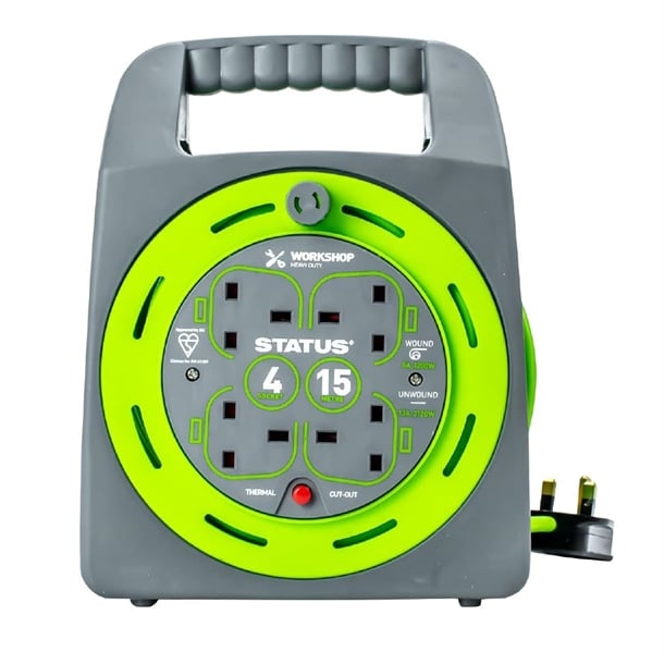 Status 4 Socket Handbag Cable Reel with Thermal Cut Out 13Amp 15m dz473