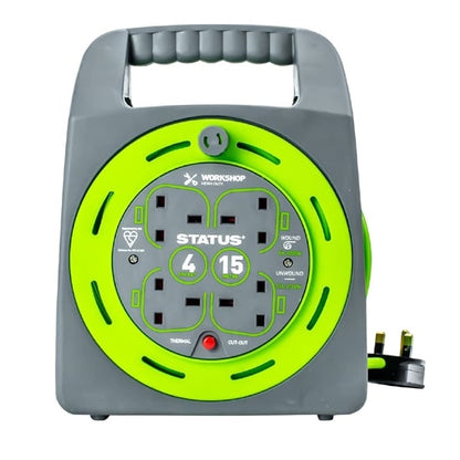Status 4 Socket Handbag Cable Reel with Thermal Cut Out 13Amp 15m dz473