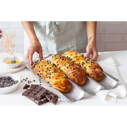 De Buyer Perforated Baguette Baking Tray Stainless Steel 245x400mm (3 Pack) dz727