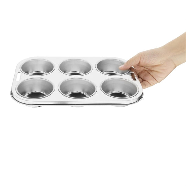 Vogue Stainless Steel Deep Muffin Tray 6 Cup e714