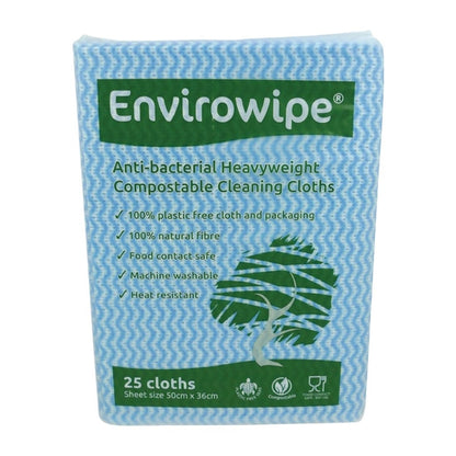 EcoTech Envirowipe Antibacterial Compostable Cleaning Cloths Blue (25 Pack) fa208