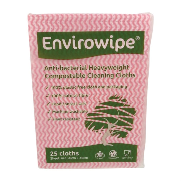 EcoTech Envirowipe Antibacterial Compostable Cleaning Cloths Red (25 Pack) fa209