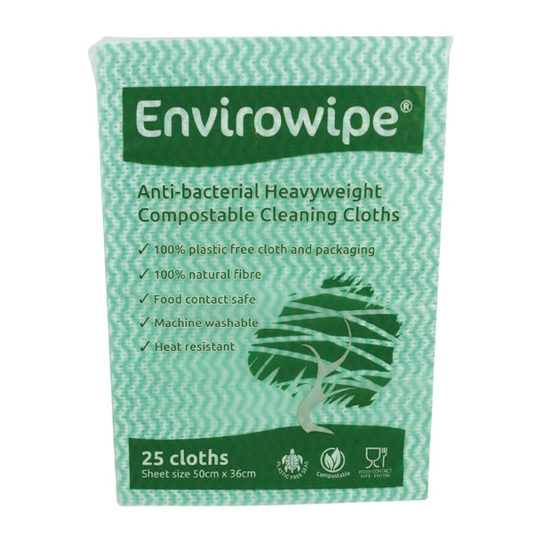 EcoTech Envirowipe Antibacterial Compostable Cleaning Cloths Green (25 Pack) fa211