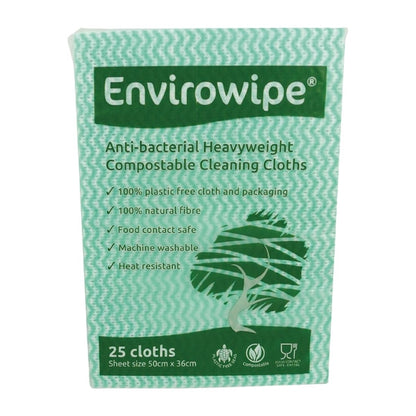 EcoTech Envirowipe Antibacterial Compostable Cleaning Cloths Green (25 Pack) fa211