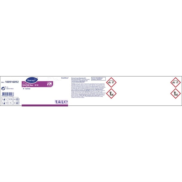 Suma SmartDose Bac D10 Cleaner and Sanitiser Super Concentrate 1.4Ltr cx807