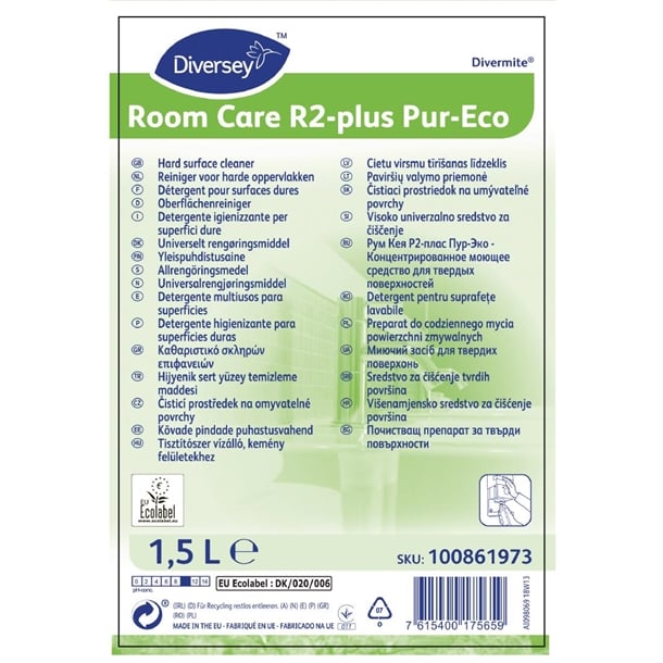 Room Care R2-plus Pur-Eco Hard Surface Cleaner and Disinfectant Concentrate 1.5Ltr cx818