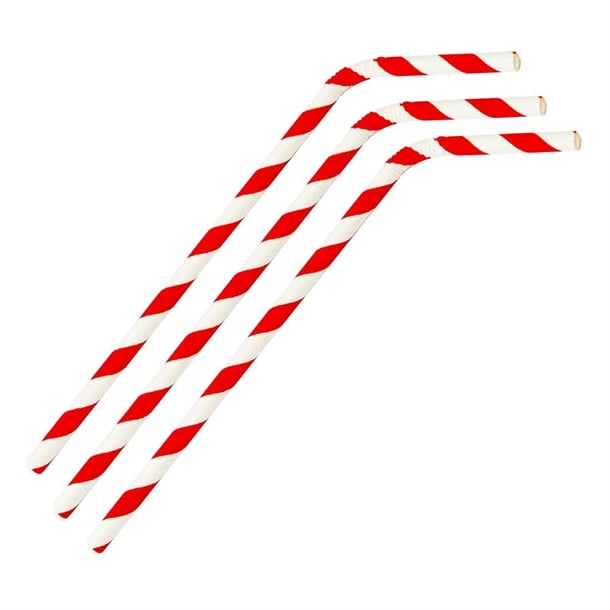 Fiesta Compostable Bendy Paper Straws Red Stripes (250 Pack) fb142