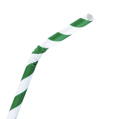 Fiesta Compostable Bendy Paper Straws Green Stripes (250 Pack) fb143