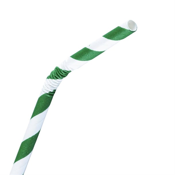 Fiesta Compostable Bendy Paper Straws Green Stripes (250 Pack) fb143
