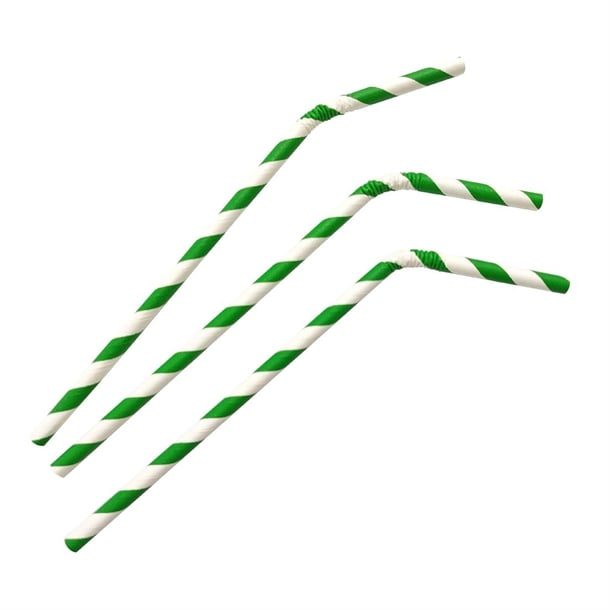 Fiesta Compostable Bendy Paper Straws Green Stripes (250 Pack) fb143