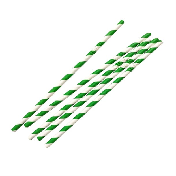 Fiesta Compostable Bendy Paper Straws Green Stripes (250 Pack) fb143